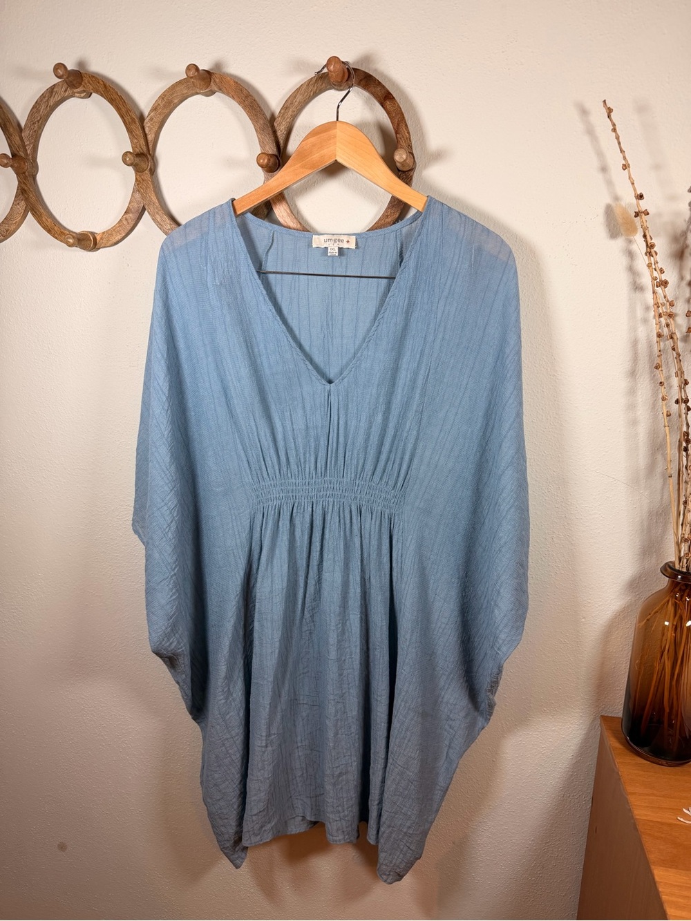 Umgee USA 1XL Blue Gauze Boho Tunic Top Oversized Flowy Plus Size
